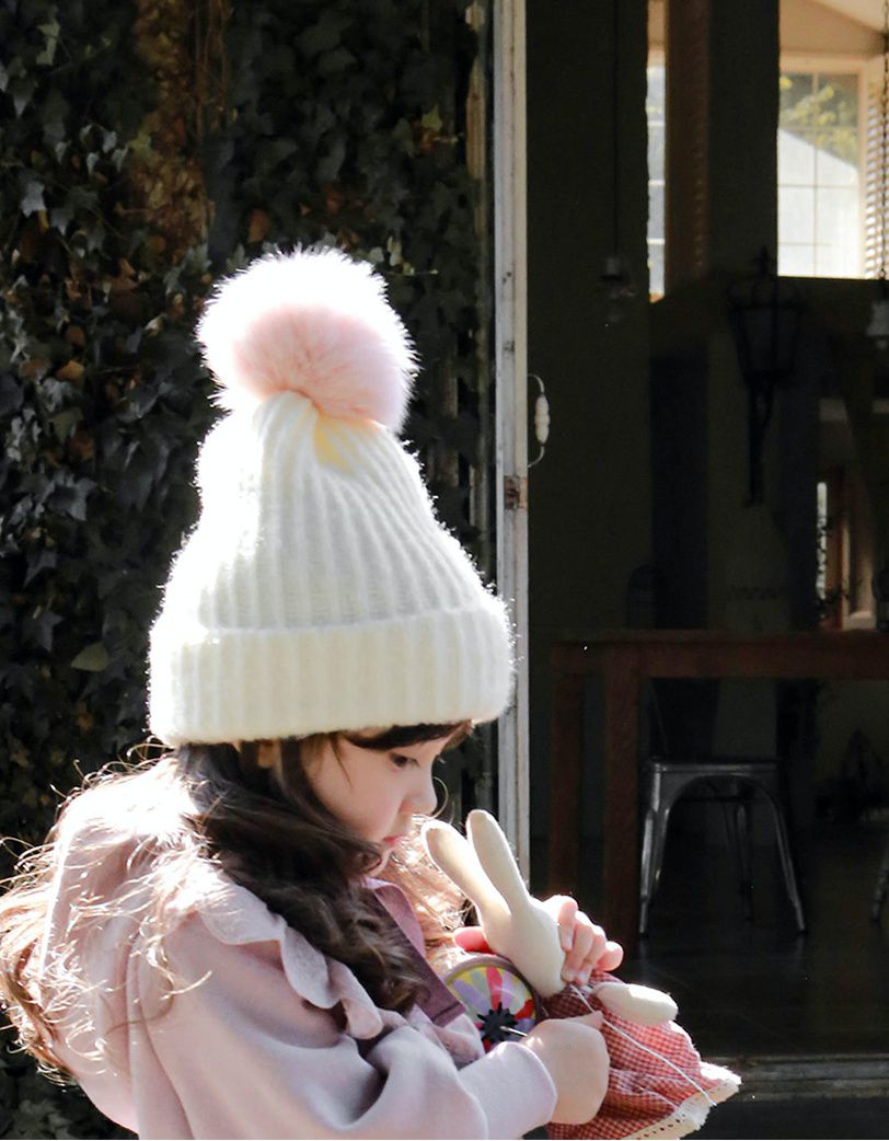 韓國 Puellaflo - 毛球針織毛帽-粉紅