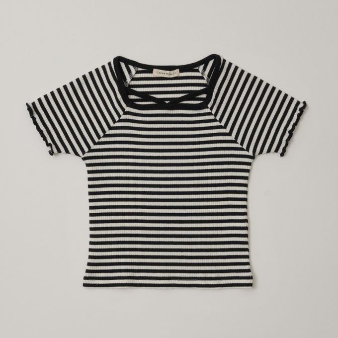 日本 Lycee mine - 小甜心線條領口短袖上衣-條紋-黑白