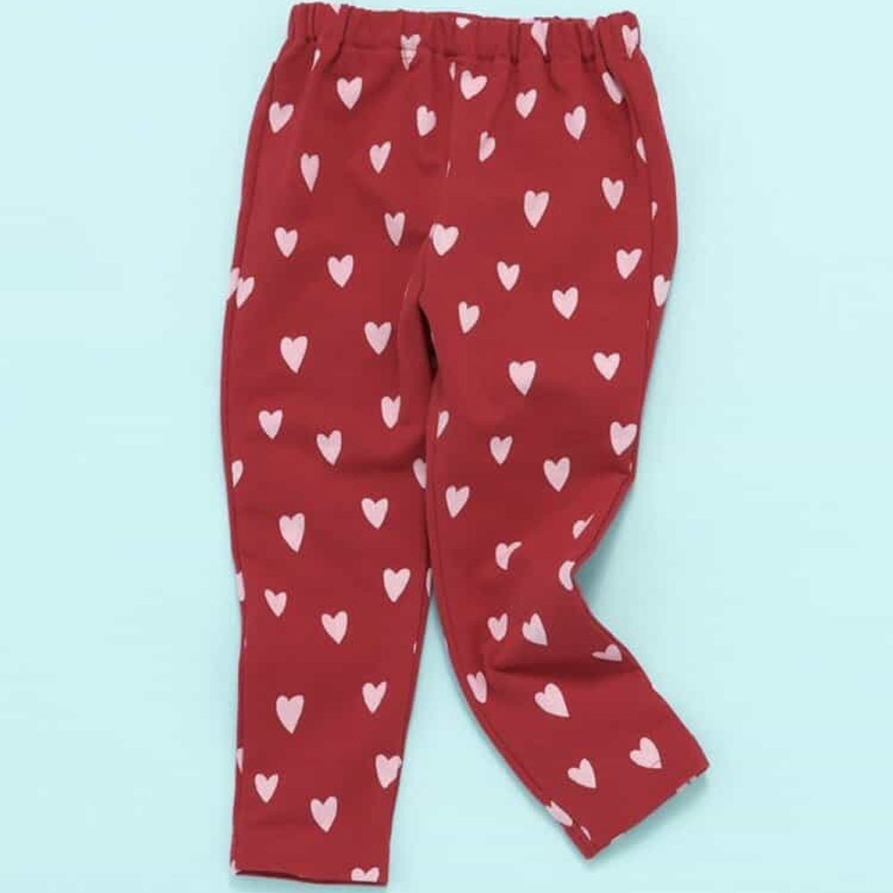 DAISUKI 可愛百搭彈性九分褲-愛心-紅系