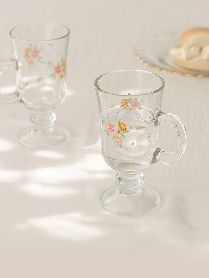 韓國 SSUEIM - 古典玫瑰系列把手玻璃杯2件組225ml