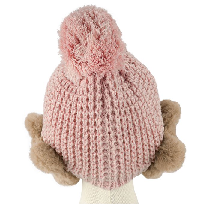 akachan honpo - 針織帽-小熊護耳-粉紅色