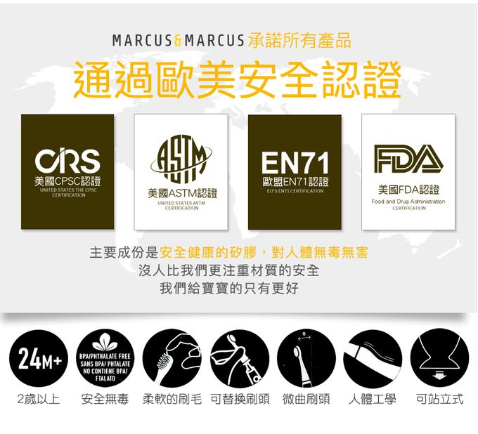 MARCUS＆MARCUS - 幼兒潔牙呵護含氟組(替換式牙刷+牙膏)-甜橘