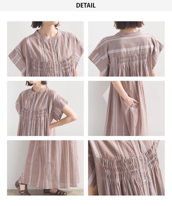 日本 OMNES - 100%印度棉 輕盈襯衫式短袖洋裝-綠條紋