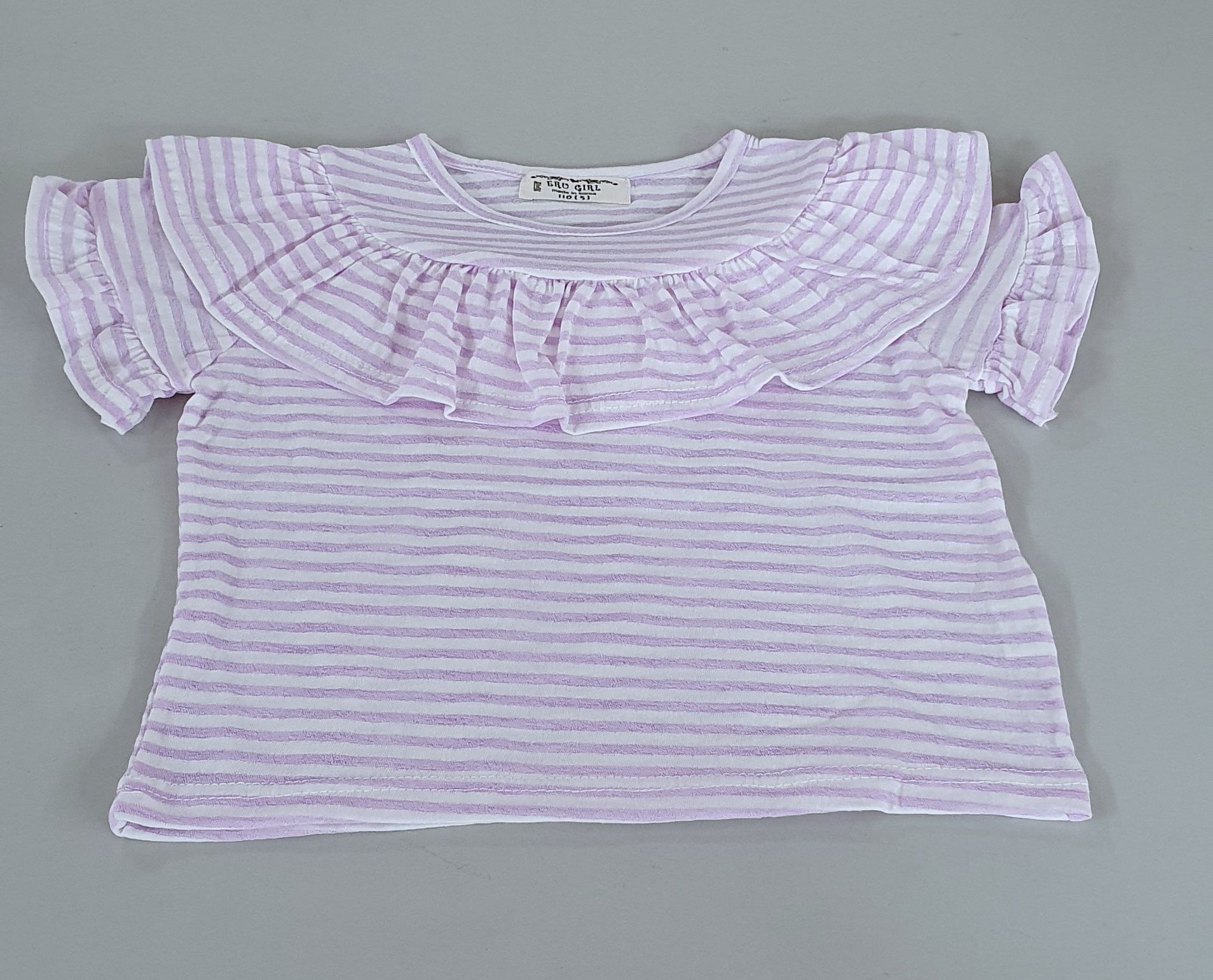 韓國 ERU - 荷葉圓領條紋上衣-紫