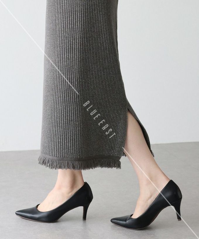 日本 BLUE EAST - 微閃亮羅紋針織流蘇開叉鉛筆裙-黑