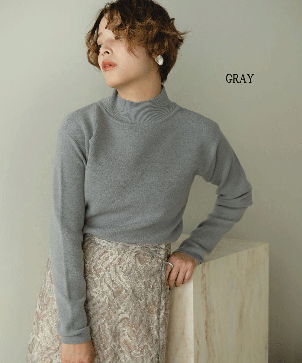 日本 Bou Jeloud - 小高領柔軟針織上衣-杏