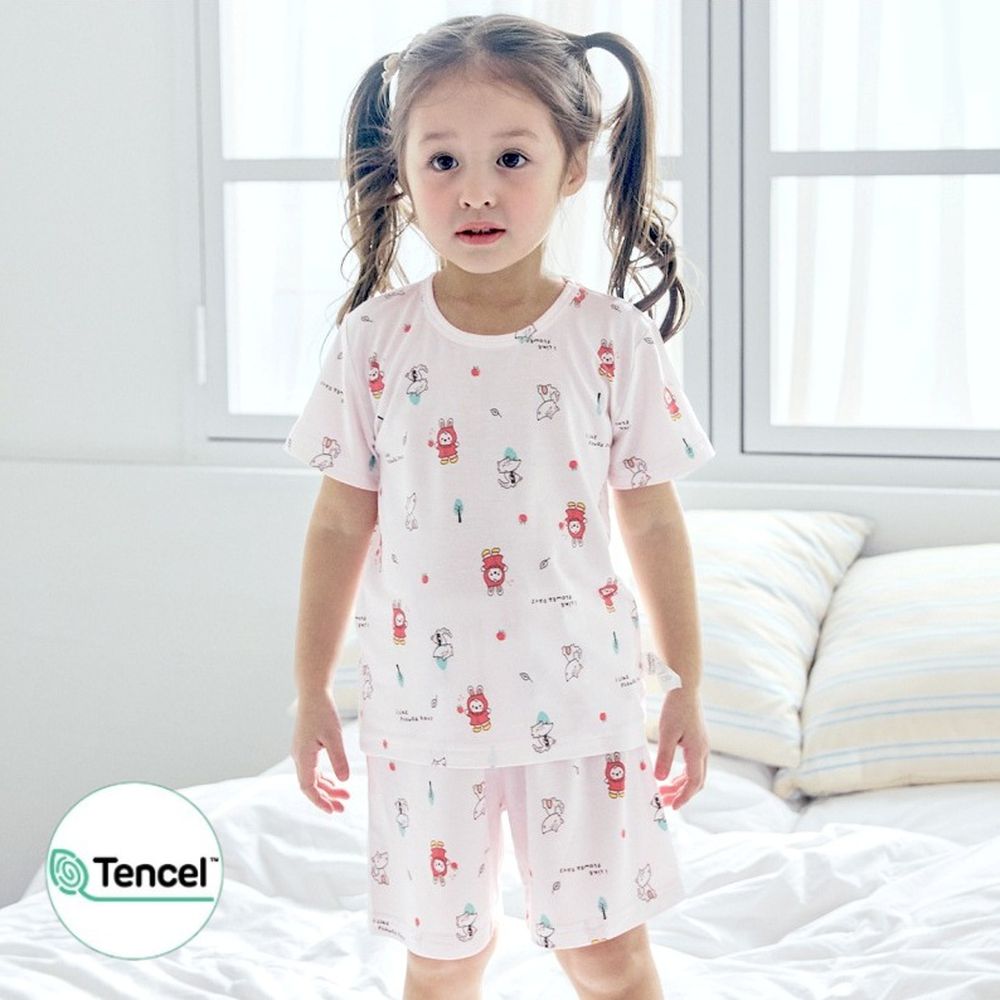 天絲莫代爾透氣短袖家居服-紅帽兔兔-米膚