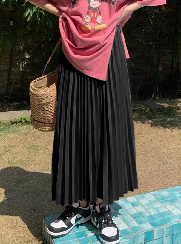 日本 GRL - 顯瘦立體壓紋百褶長裙-天使白