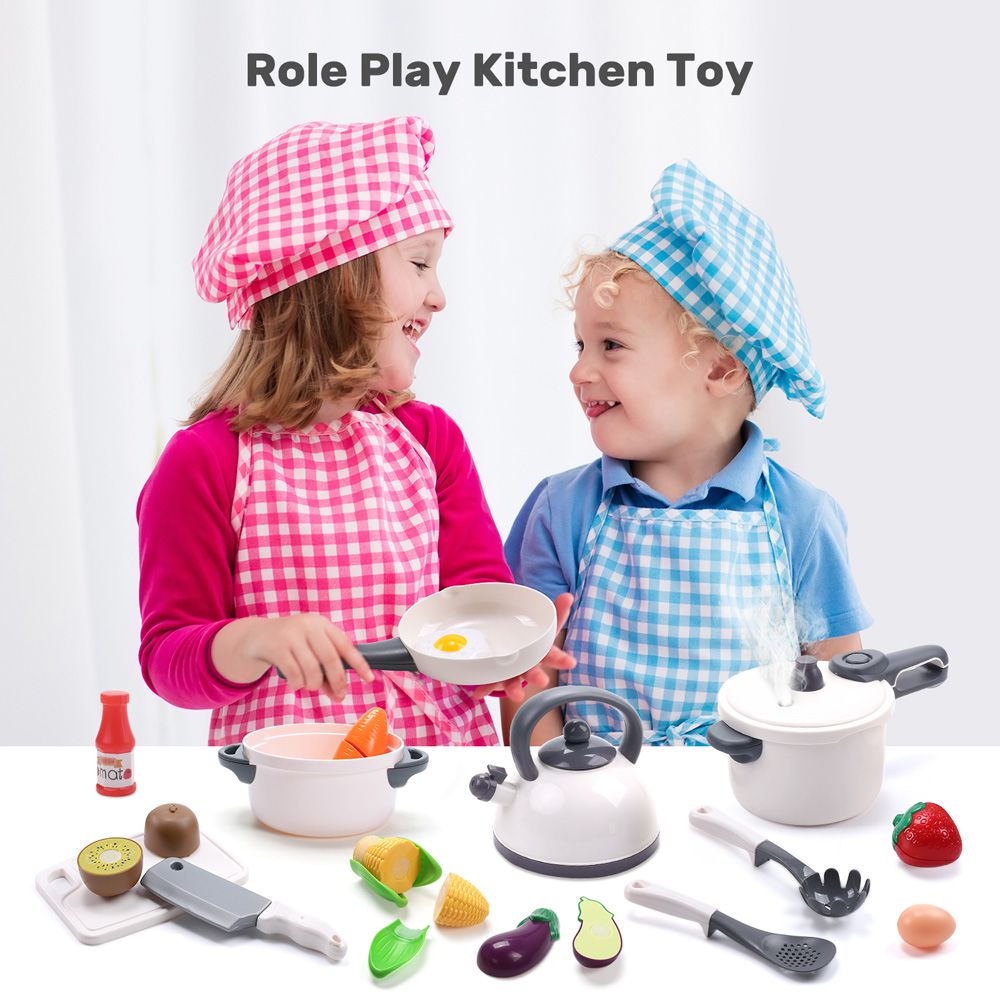 CuteStone - 仿真冒煙噴霧鍋具與家家酒切切樂套裝玩具