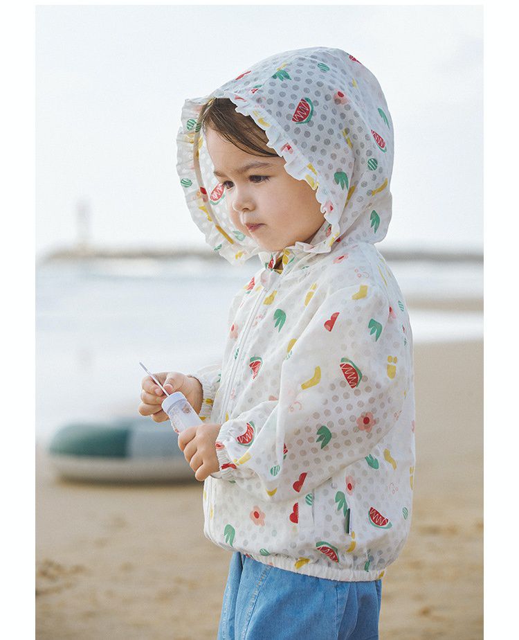 輕薄防風連帽外套-西瓜樂園-白色