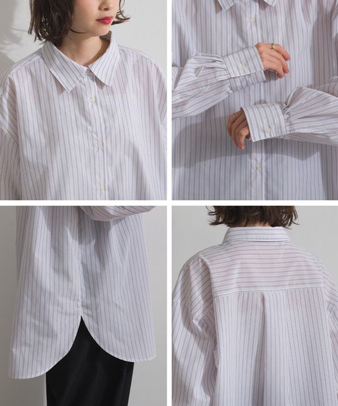 日本 ELENCARE DUE - 2way穿法俐落條紋寬版襯衫-卡其