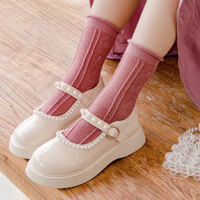 腳ㄚ子 - 幼/兒童棉質中筒襪 童襪 襪子 棉襪 兒童襪-緋紅花舞