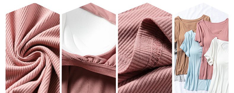 螺紋莫代爾Bra T 短袖家居服套裝-短褲款-豆沙粉