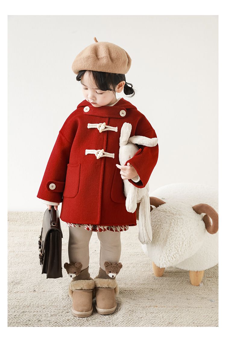 TONGMO - 加厚復古牛角釦連帽外套-駝色