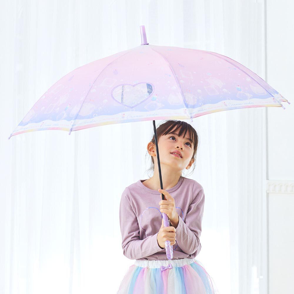 日本中谷 - 透明窗設計兒童雨傘/直傘-冰淇淋蘇打-粉紫 (55cm(身高130cm以上))