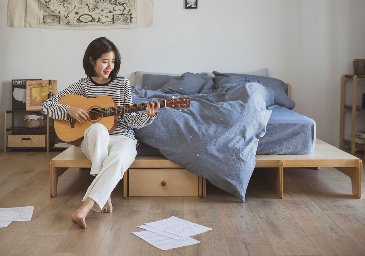 走走家具 - 模組單人加大床架-清新白 (105 / 217 / 66 (cm);座高 24 (cm))