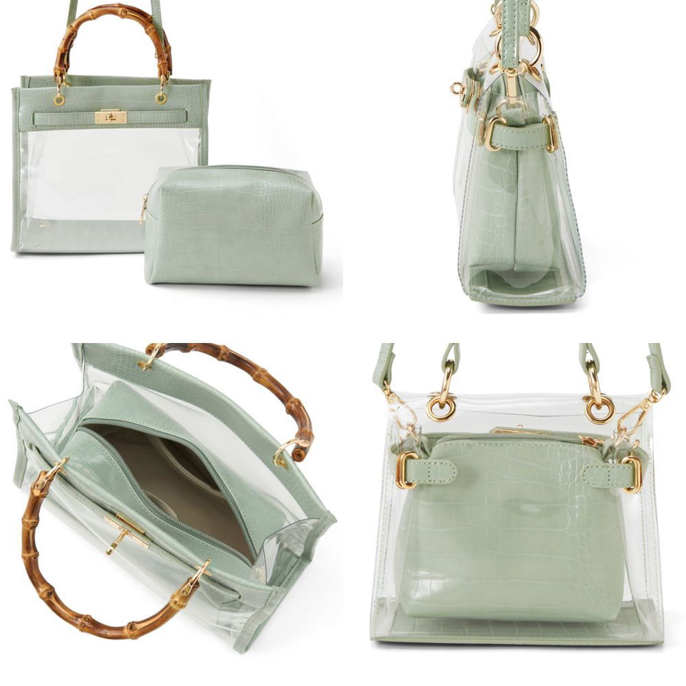 日本 GRL - 透明子母小手提包/側背包-米 (F)