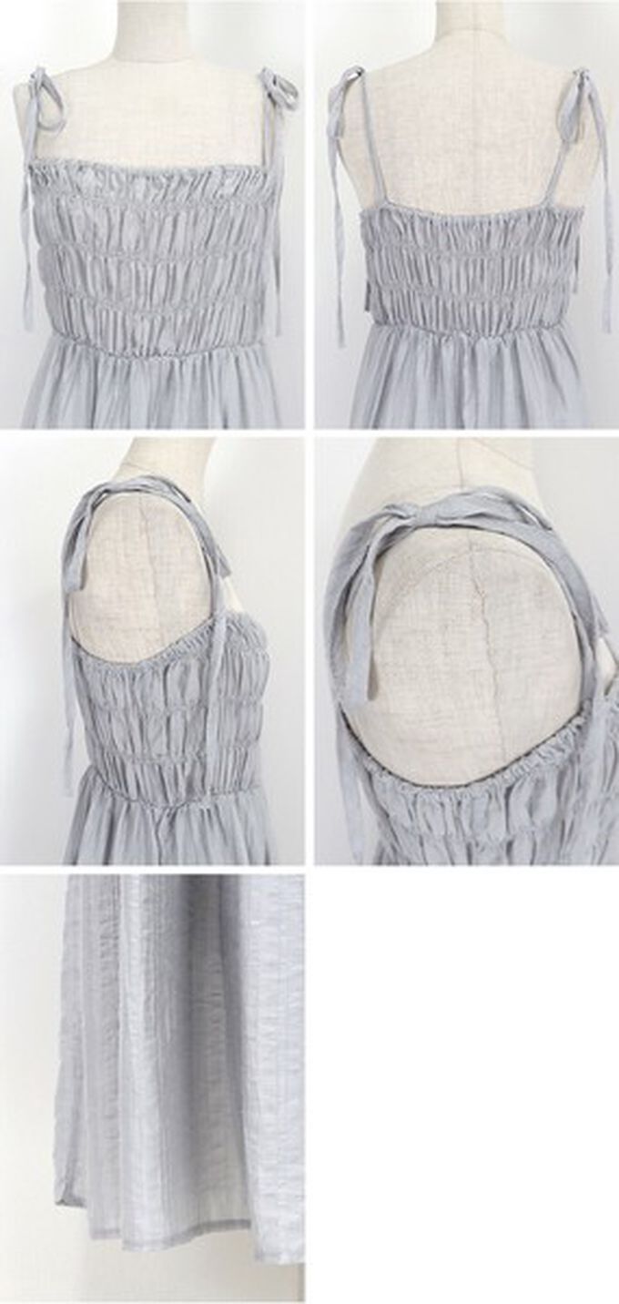 日本 BLUE EAST - 清爽透膚感皺摺綁帶分層洋裝-灰