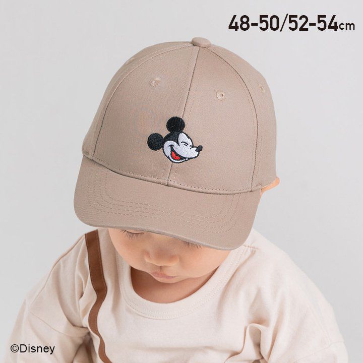 日本 Chil2 - 迪士尼聯名 刺繡印花棒球帽(頭圍可調)-米奇笑臉-深卡其
