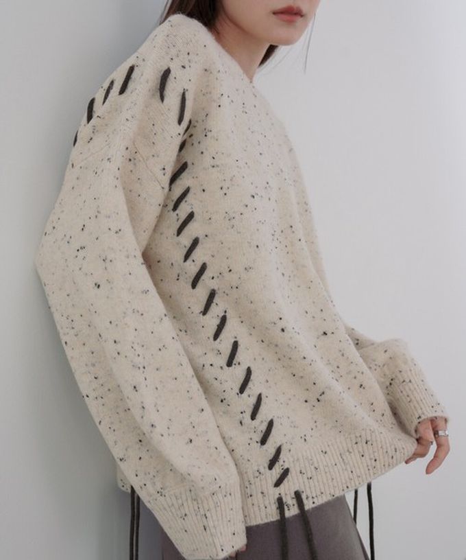 日本 Bab - 可可碎片感率性縫線針織上衣-卡其