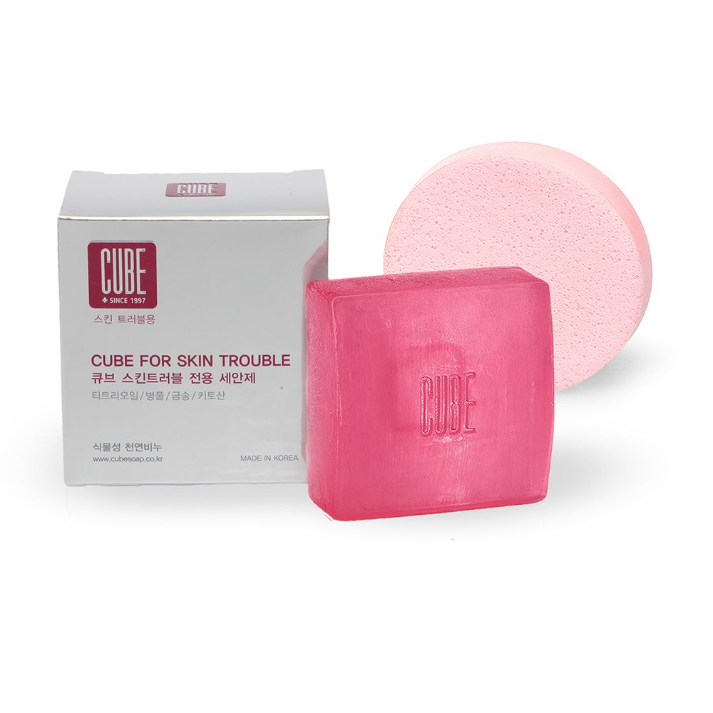 韓國CUBE - 專業肌膚調理洗面皂100g (附皂盒、極細高密度環保洗臉海綿)
