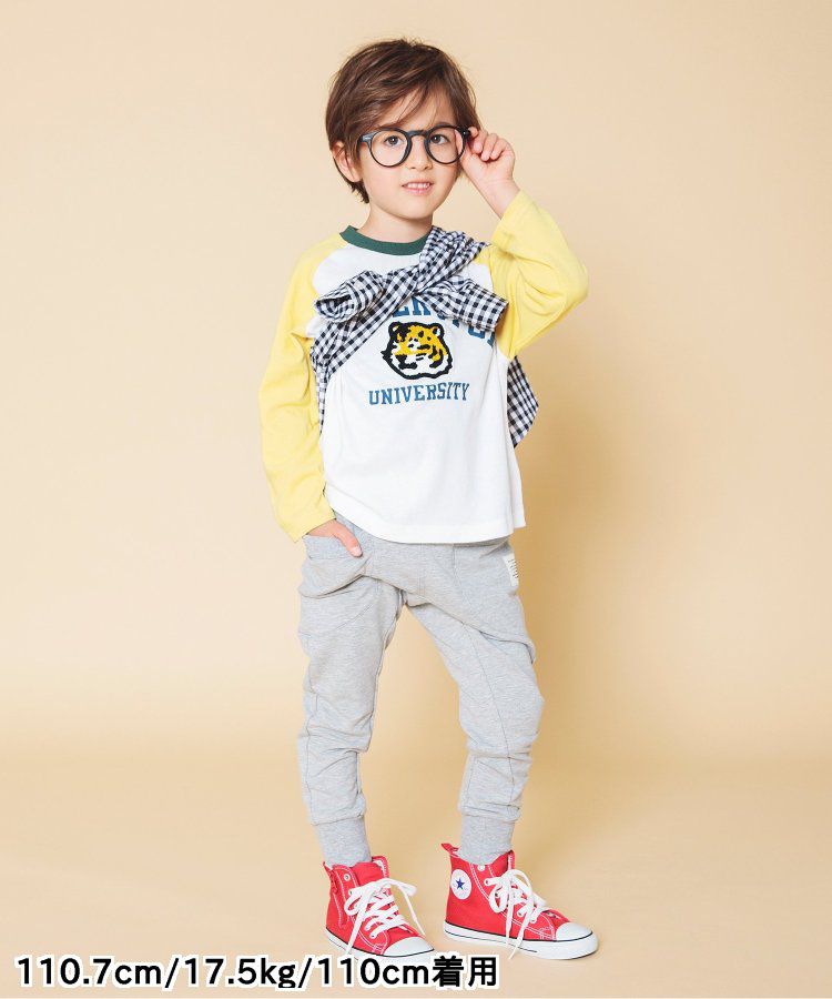 日本 BREEZE - 刺繡徽章撞色長袖上衣-熊貓-炭黑