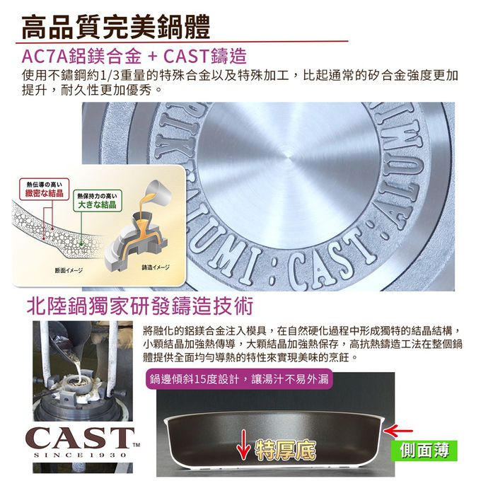 日本北陸 hokua - 日本製Mystar輕量級不沾黑金鋼深型平底鍋22cm可使用金屬鏟