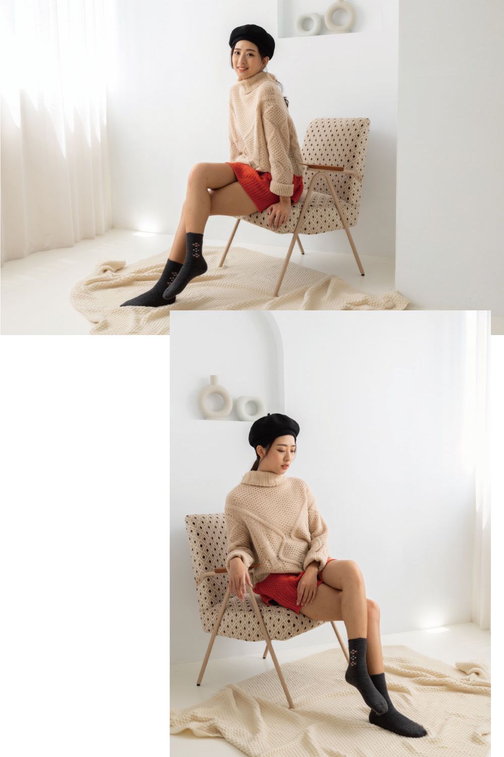 貝柔 Peilou - 裹起毛厚織長襪-雪花-深藍