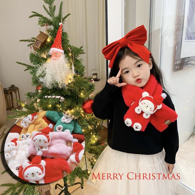 Love, Charlotte - 聖誕北極熊仿兔毛圍巾-兒童圍巾-紅色 (70 x 10 cm)