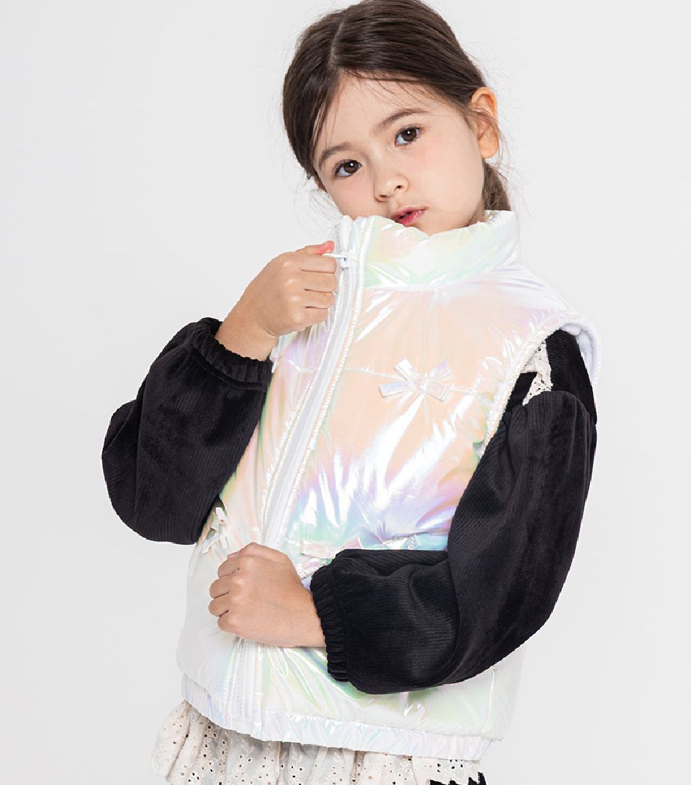 炫彩珠光搖粒絨填充背心-銀