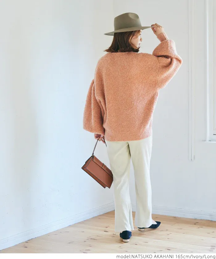 日本 COCA - 秋冬款燈芯絨百搭寬褲-酒紅