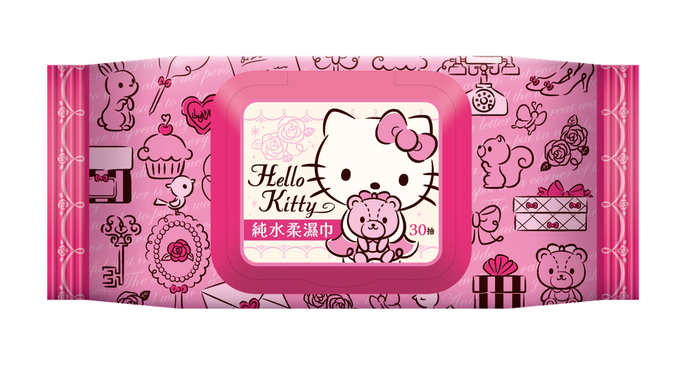 Hello Kitty純水濕紙巾(加蓋)-30抽(箱購)-36包/箱