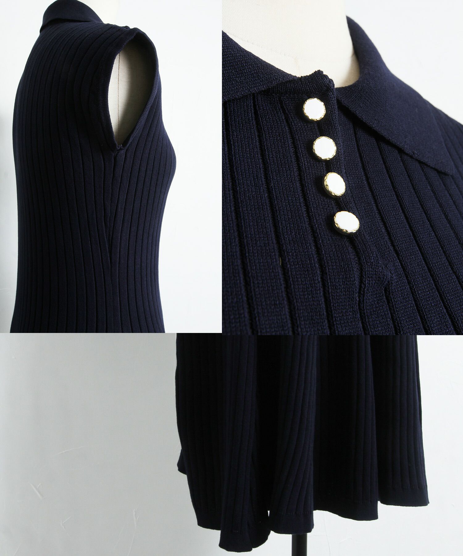 日本 tocco-closet - 直羅紋翻領修身洋裝-海軍藍