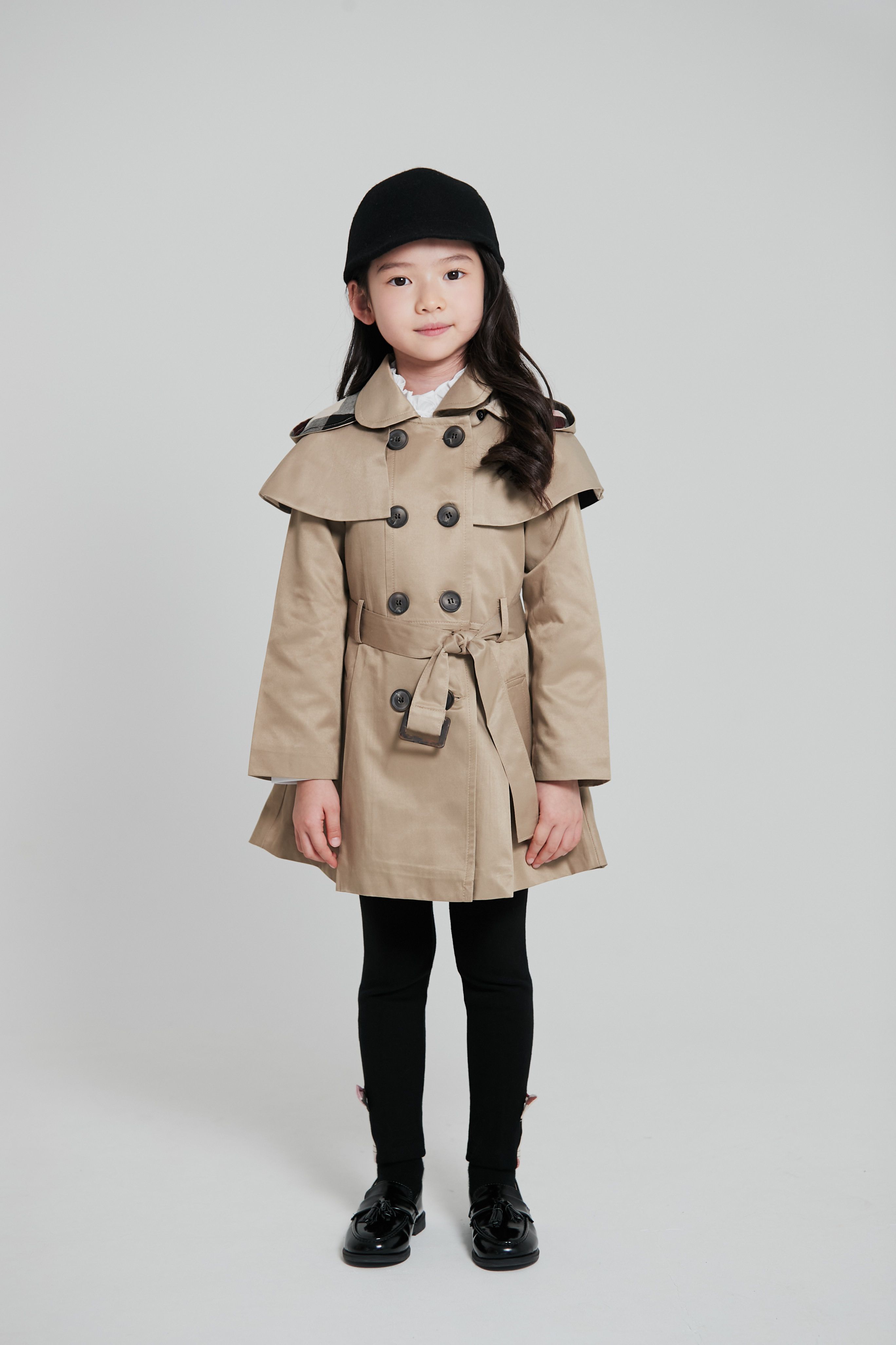 韓國 Coco Bang - 高質感雙排釦連帽風衣外套-卡其