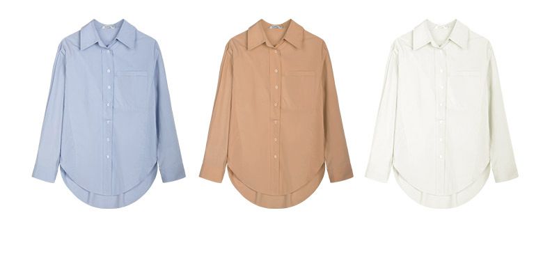 時尚寬鬆貼口袋長袖襯衫-白色