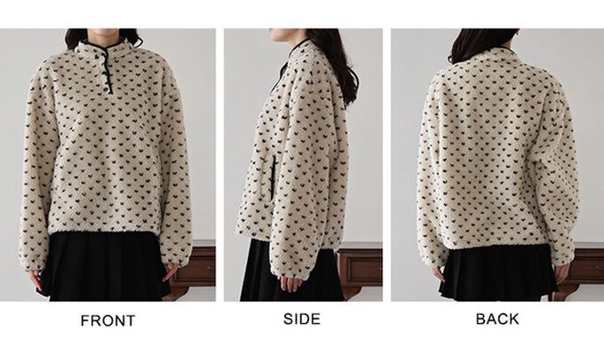 日本 BLUE EAST - 滿版愛心泰迪毛絨溫暖長袖上衣-灰 (M)