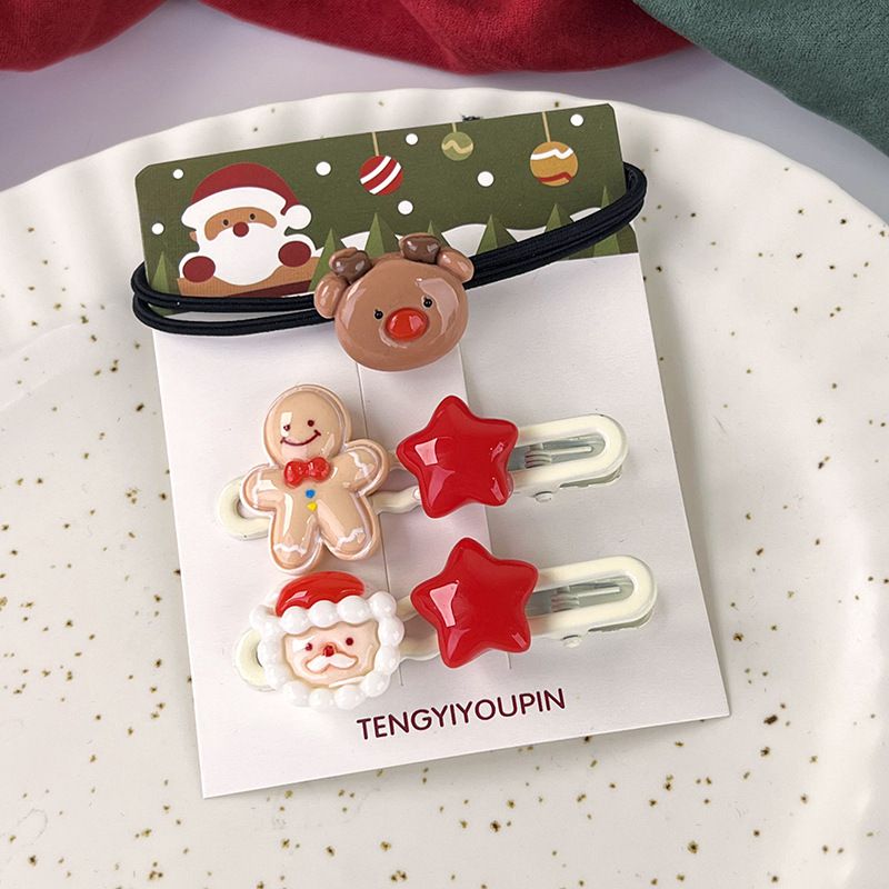 聖誕節造型可愛髮夾+髮圈(3入)-兔兔手套髮圈