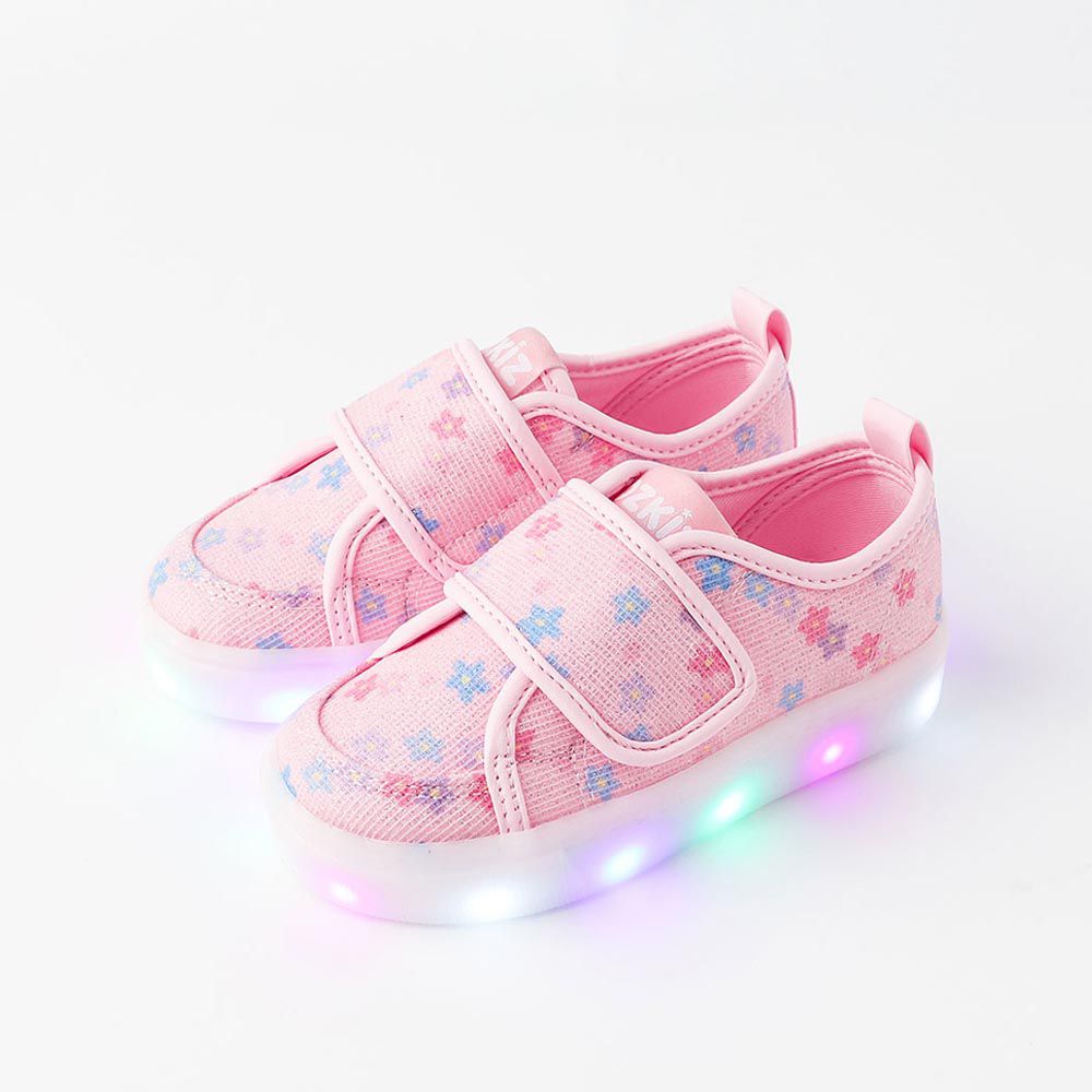韓國 OZKIZ - (LED)鑲絲滿版花花休閒鞋/布鞋-粉