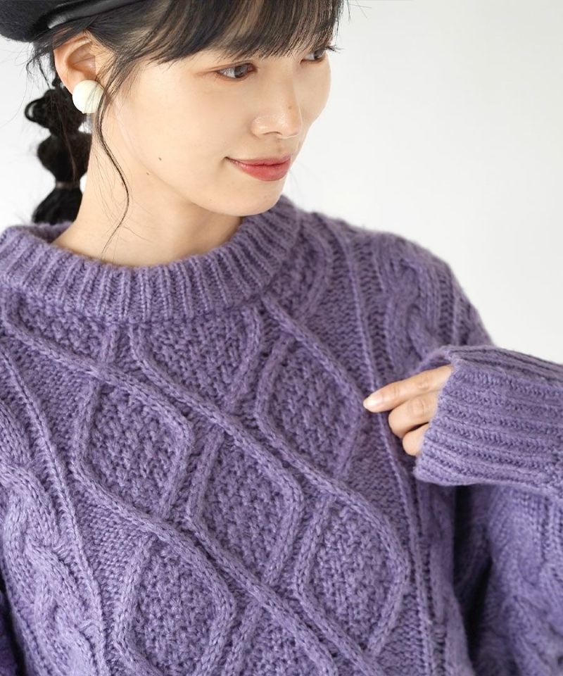 日本 zootie - 落肩圓領麻花編織毛衣-大象灰