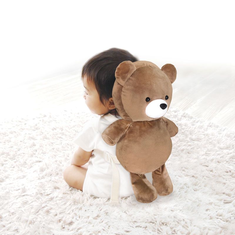 akachan honpo - 嬰兒防護枕背包-泰迪熊-咖啡色