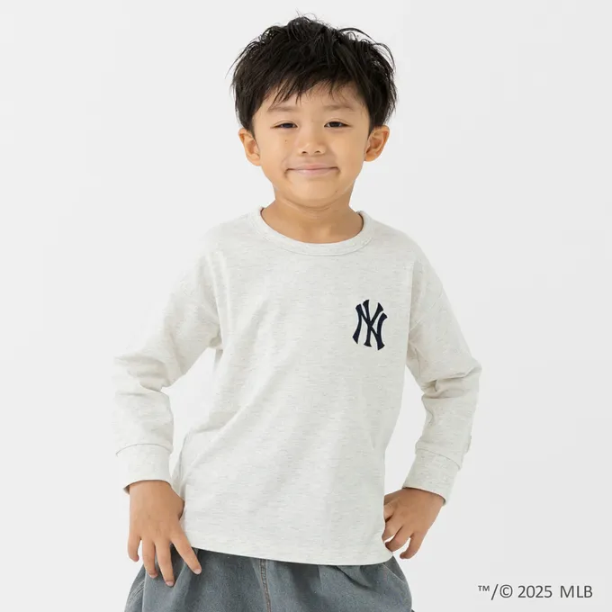 日本 Chil2 - MLB聯名 品牌刺繡長袖上衣-紐約洋基-深藍