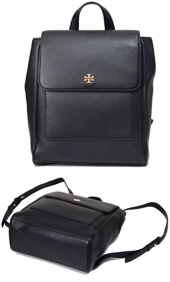 TORY BURCH - 素面皮革後背包 (黑)
