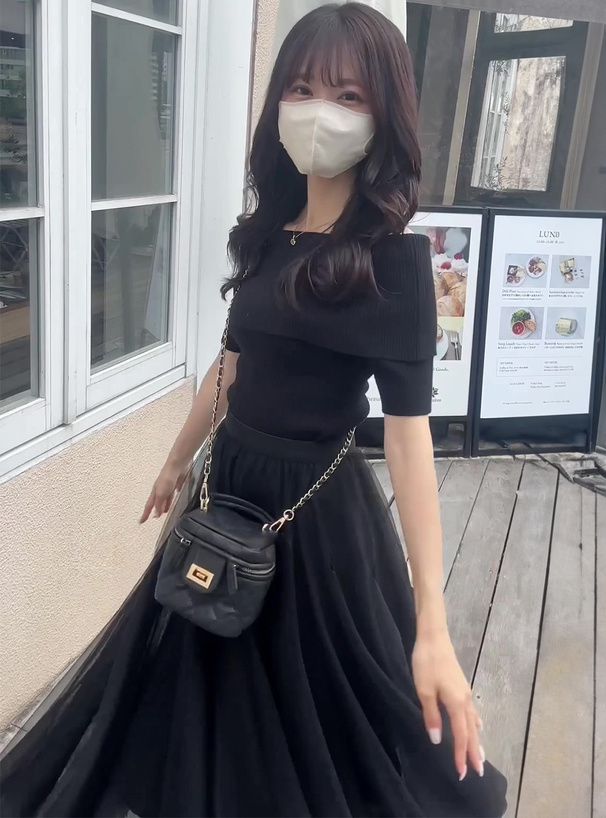 日本 GRL - 一字領羅紋顯瘦短袖上衣-白 (F)