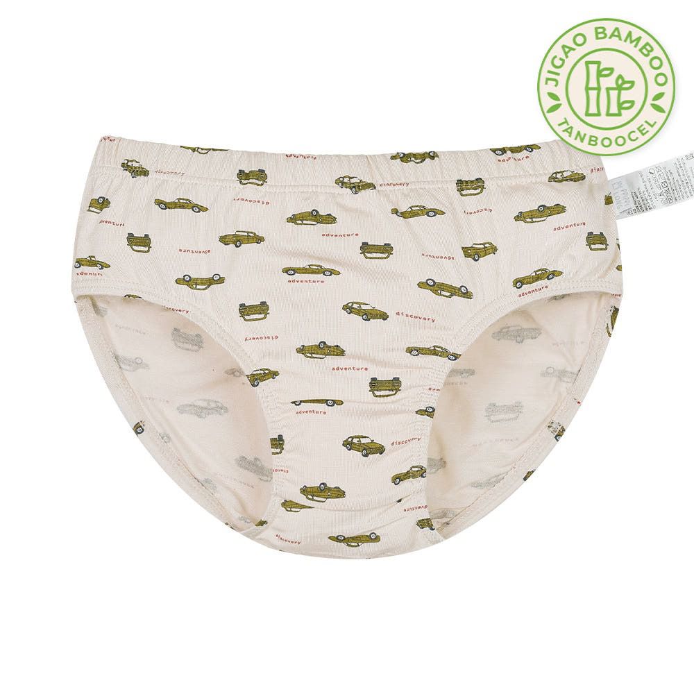 竹纖維抗菌除臭透氣三角褲(男寶)-復古車車-米膚