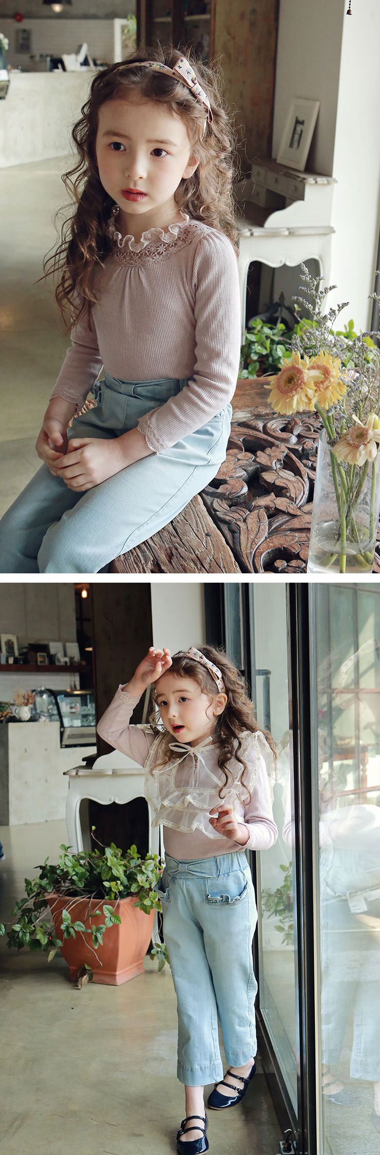 韓國 PuellaFLO - (剩5號)鏤空雕花蕾絲領針織薄上衣-藕粉