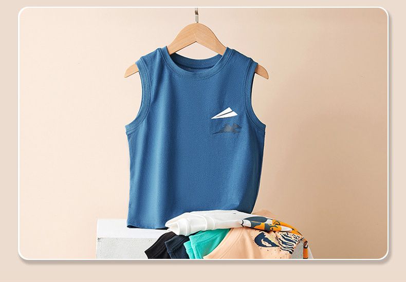 純棉印花無袖背心-月球探險-湖水綠