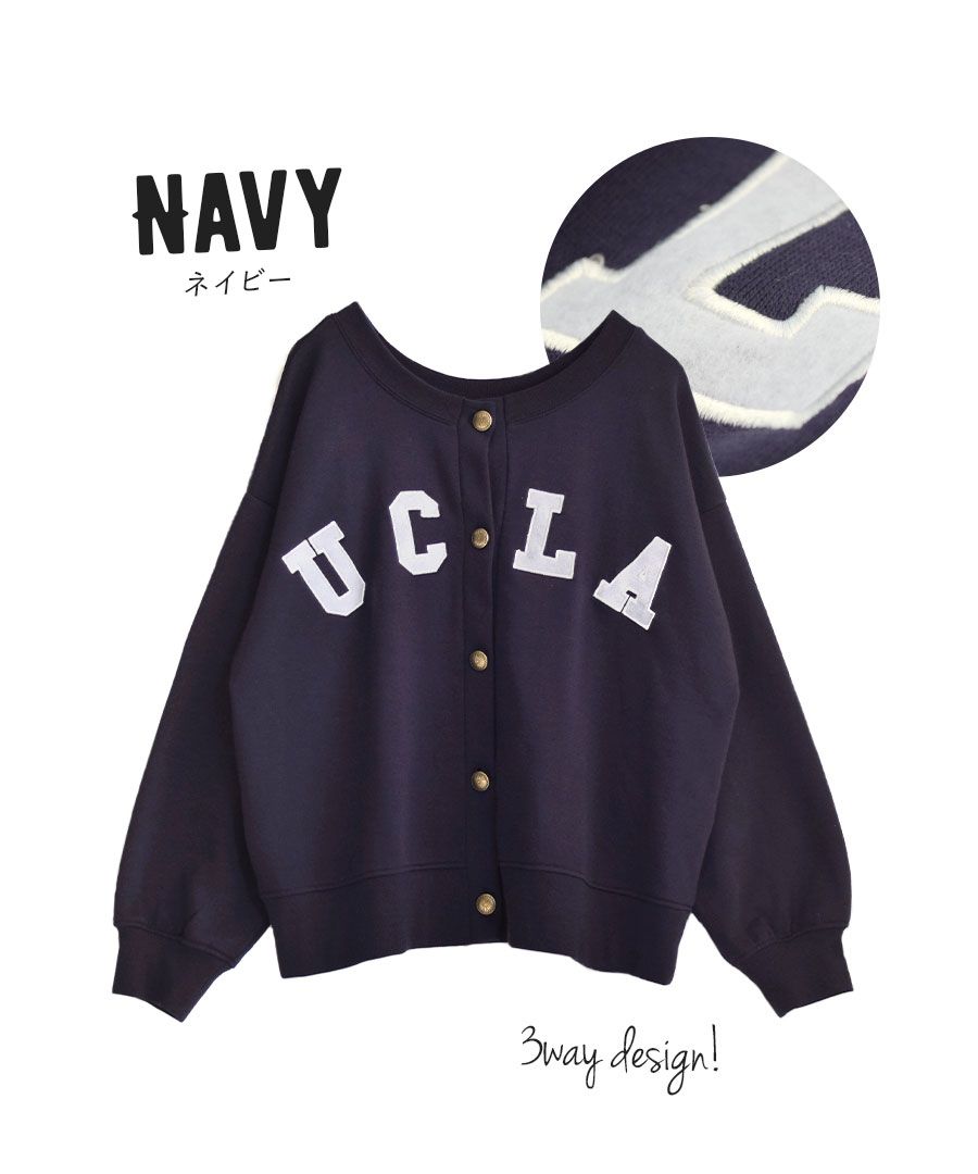 日本 zootie - 2way前後兩穿美式UCLA帥氣圓領長袖上衣/外套-深藍