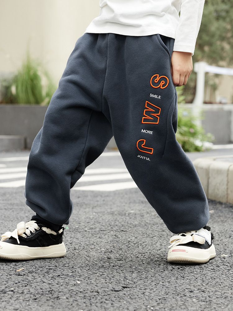 加絨腰鬆緊休閒保暖束口長褲-SMJ-淺灰色