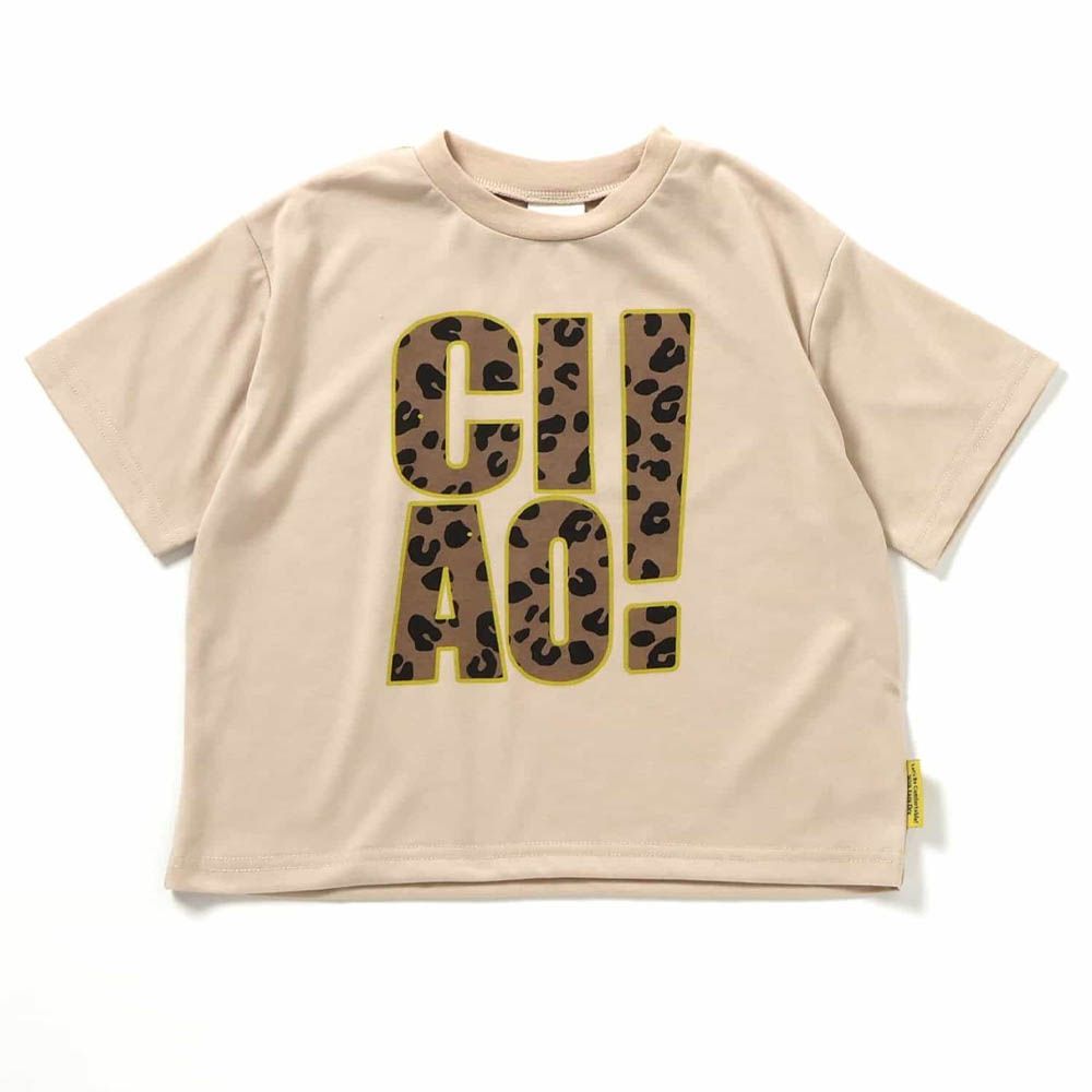 吸水速乾 美式印花短袖T恤-淺棕