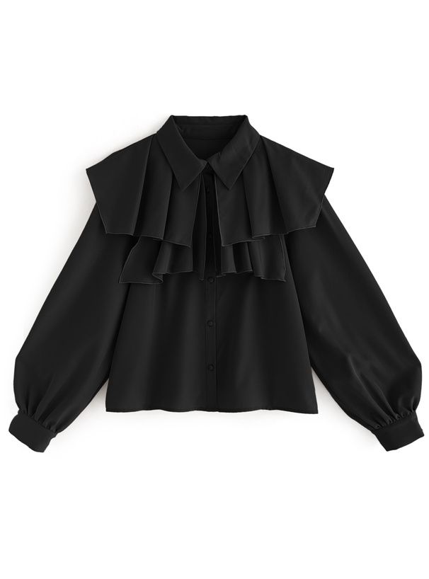 日本 GRL - 優雅層次翻領長袖襯衫-米白 (F)